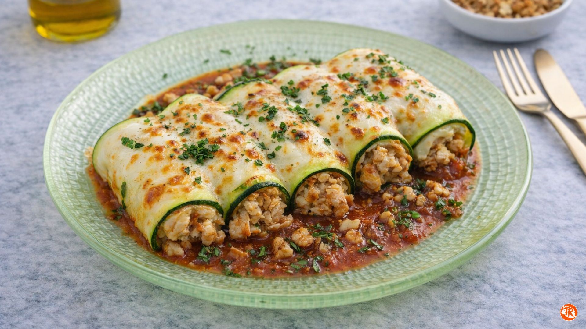 CANELONES DE CALABACÍN RELLENOS DE POLLO Y NUECES