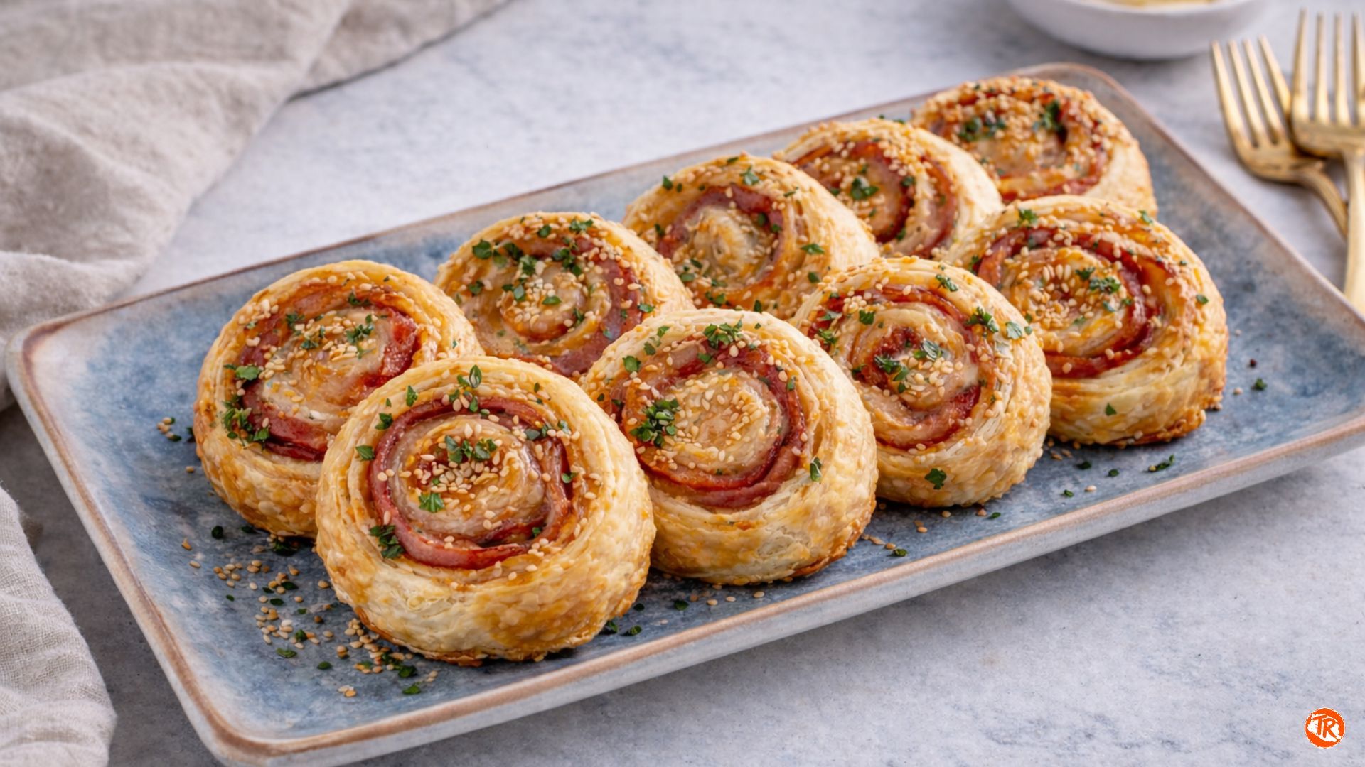 ESPIRALES DE HOJALDRE RELLENOS DE BACON 